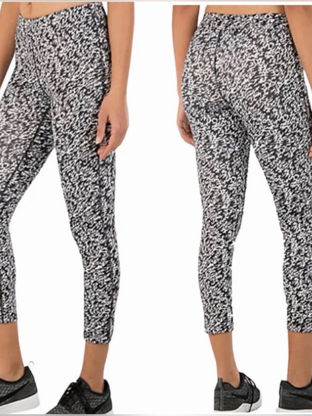 Nike Pronto Essential Running Cropped Leggings Black & White Pattern Size XL